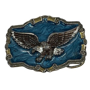 Soaring Bald Eagle Belt Buckle Mens Blue Patriotic Great American Buckle Co