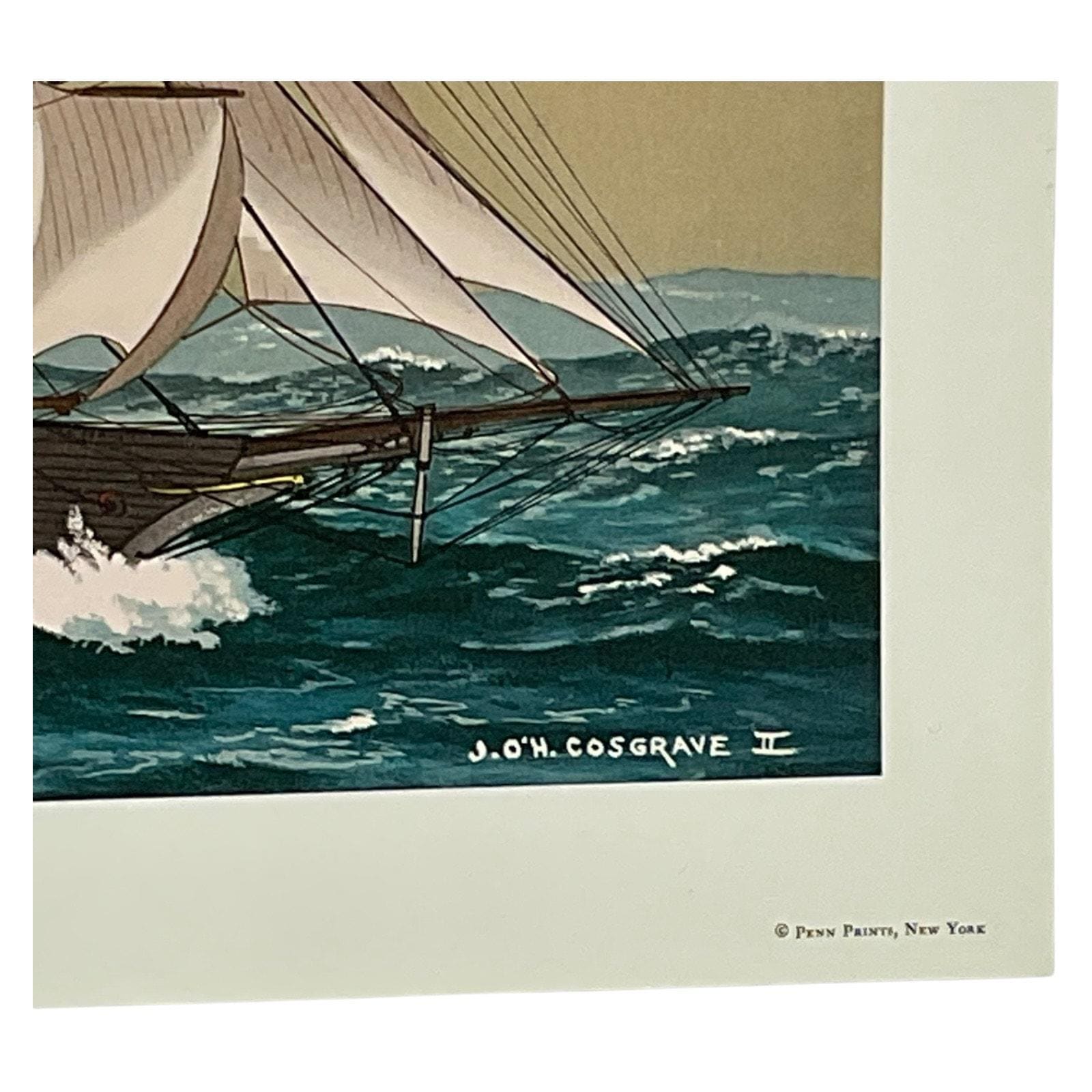 Vintage Clipper Ship Sea Serpent Print 1850 JOH Cosgrave Penn