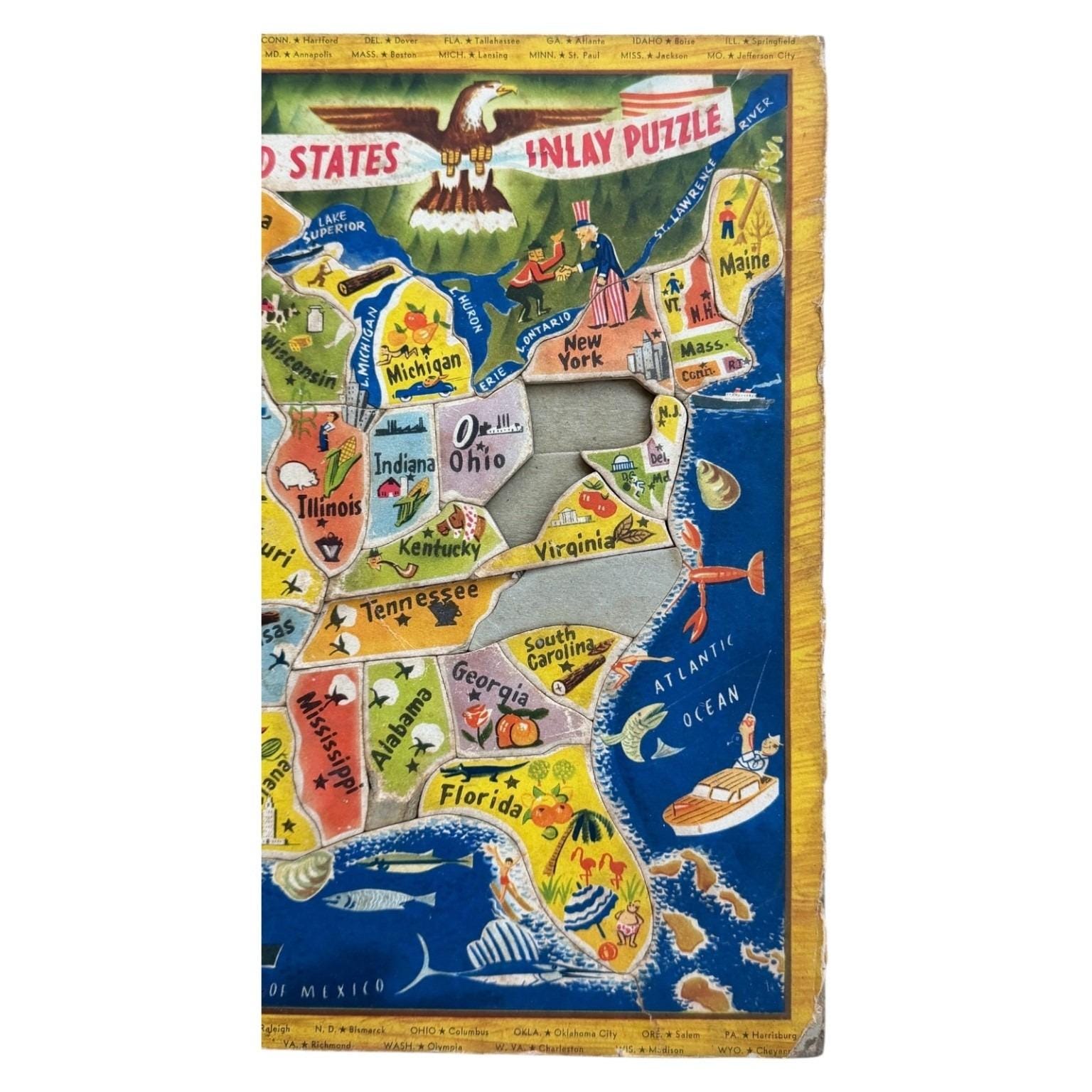 State Map With Inlay Vintage 1950s United States Map Inlay Puzzle by Saalfield USA ...