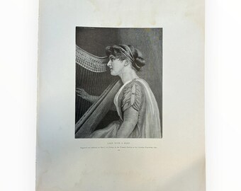Lady With A Harp CA Powell D Appleton Music of the Modern World 1895 Antique