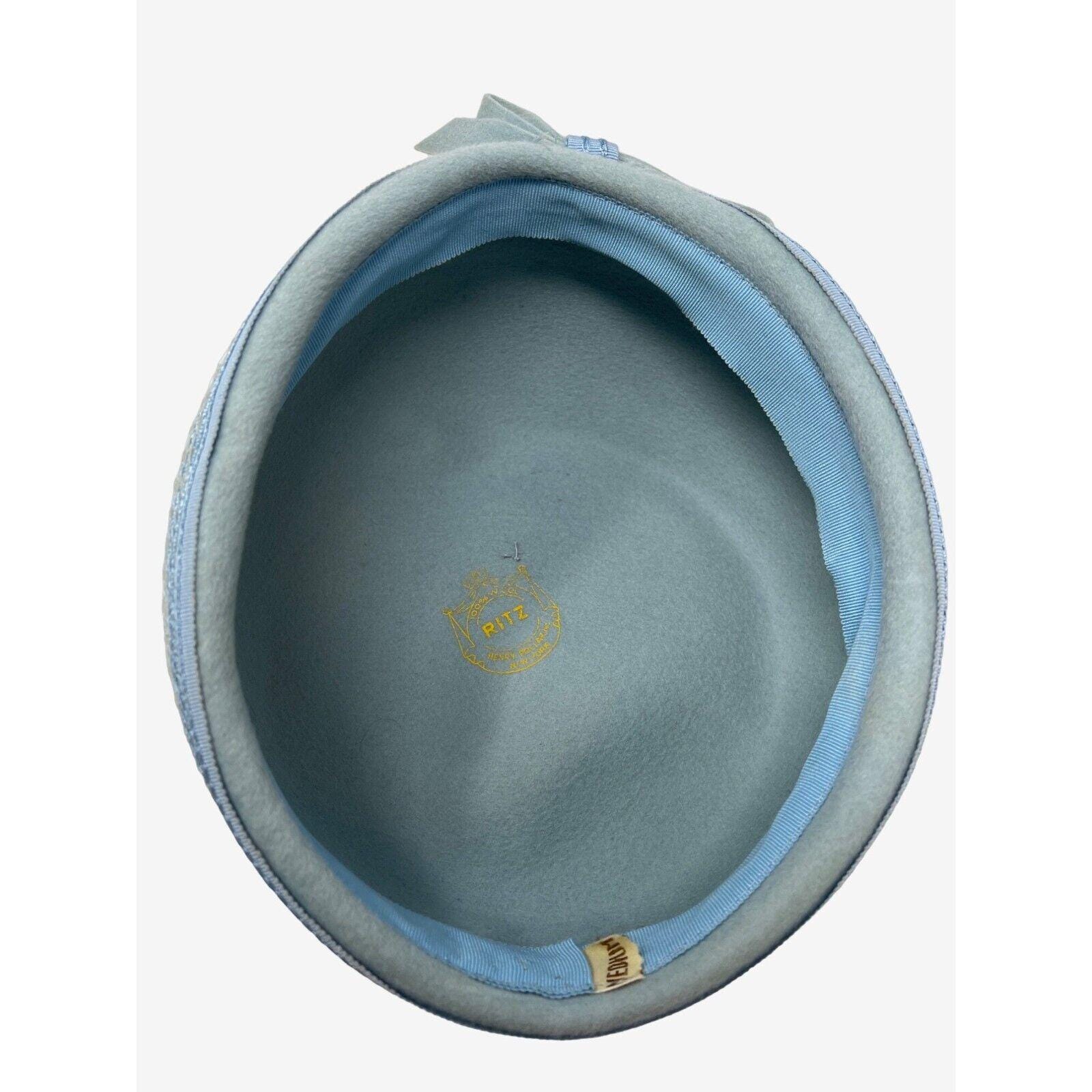 Ritz Henry Pollack Hat Dusty Blue Jewel Bow Band Baby Blue 