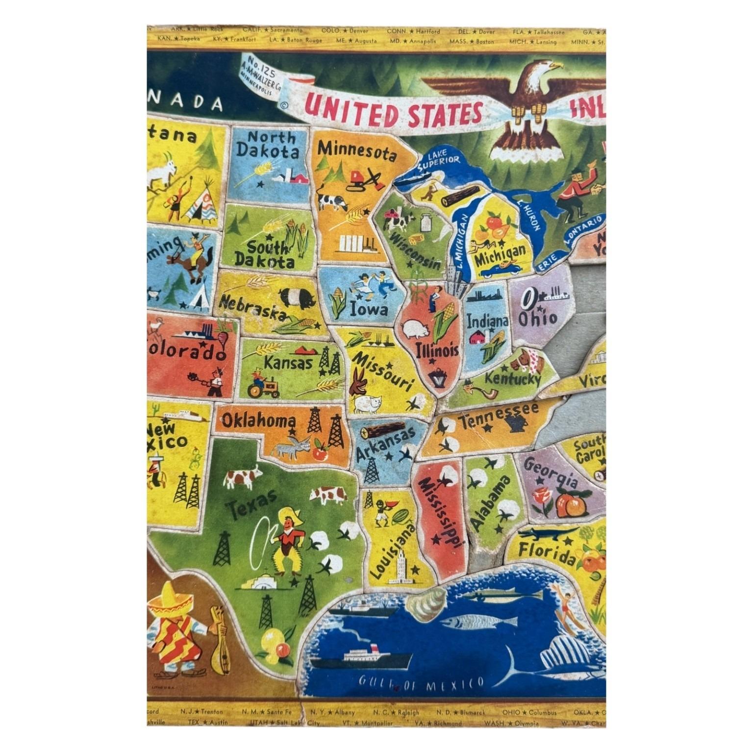 State Map With Inlay Vintage 1950s United States Map Inlay Puzzle by Saalfield USA ...