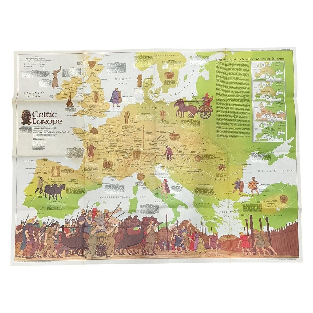 National Geographic Map Celtic Europe Europe 1977 Vintage Double-sided ...