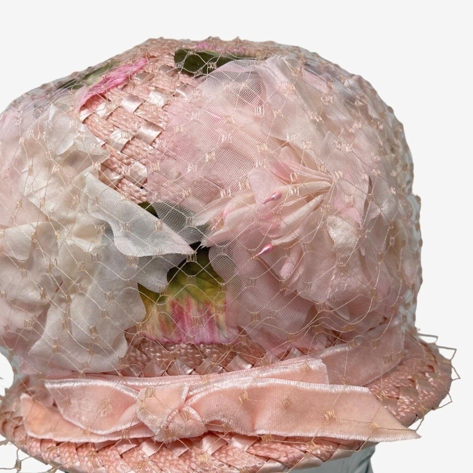 Vintage Ladies Floral Funky 60s Cloche Hat With Bow & Netting Rare Vintage Floral Cloche Hat, Vintage Hat, 1950s-1960s Hat  main image 2