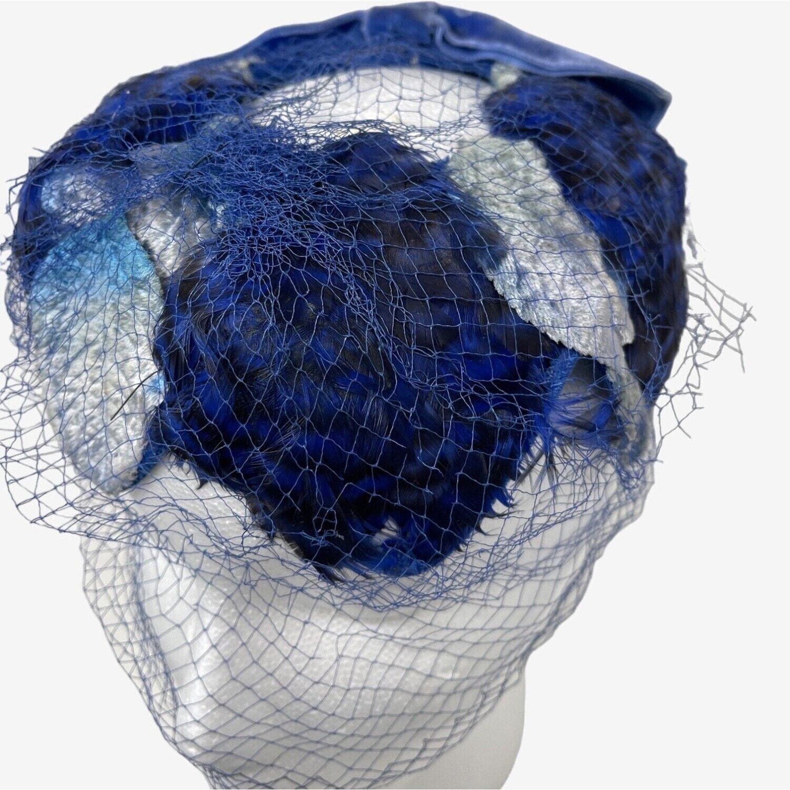 Blue Velvet Fascinator Feather Silk Leaf Caplet Half Hat  display picture 2