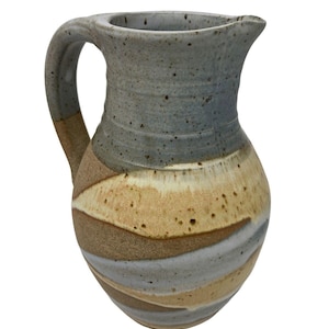 Handmade Stoneware Pitcher Studio Pottery Jug Signed Artisan Glazed Vintage