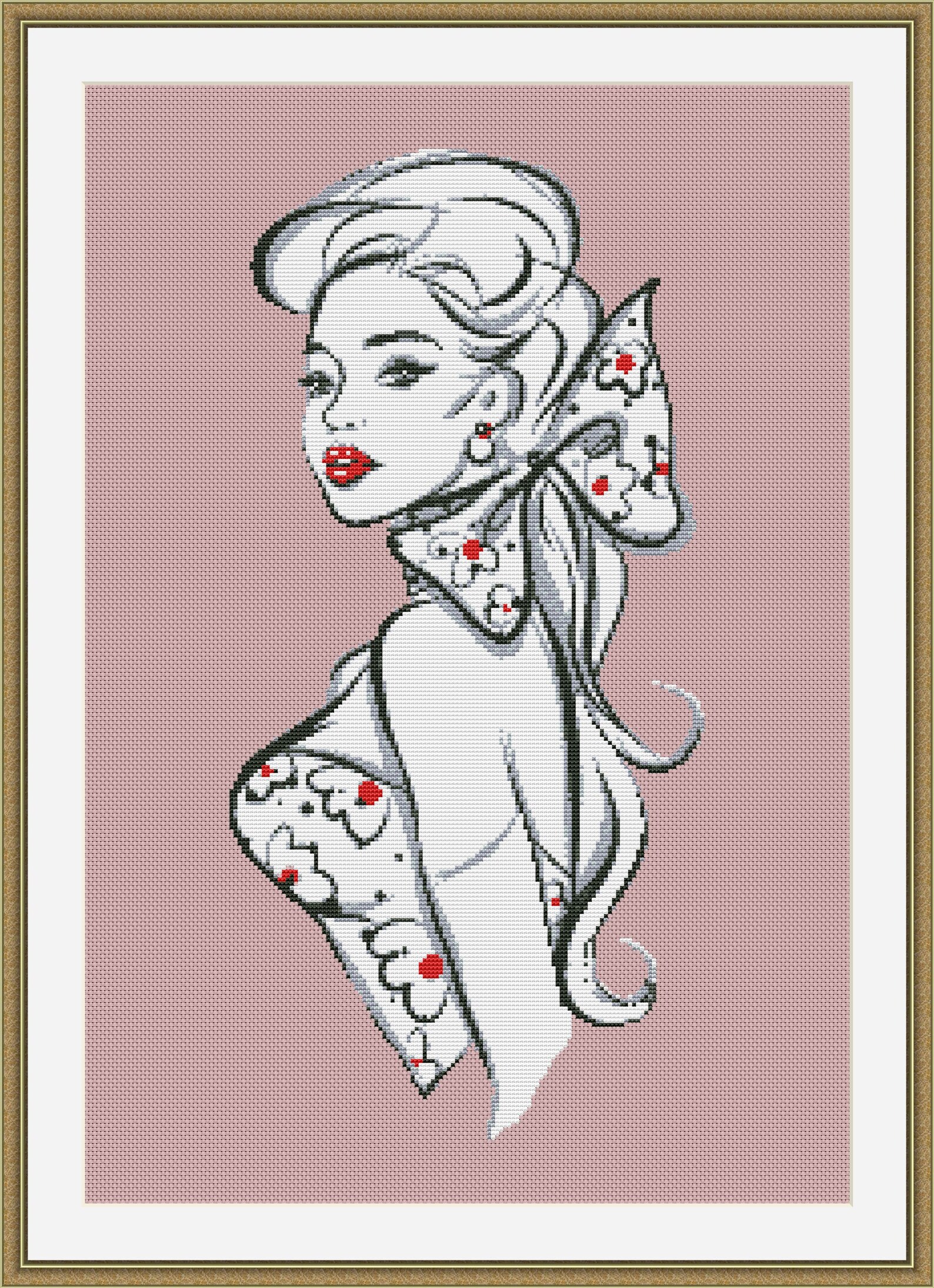 Woman cross stitch pattern pdf. Fashion cross stitch pattern. Etsy