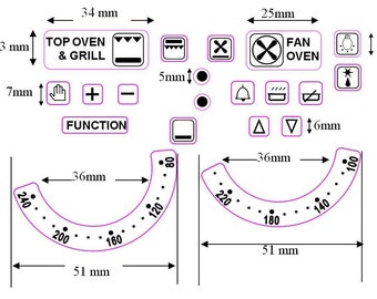 Dual Oven Temperature Stickers with numbers 80-240 and 100-220 + 20 Oven Symbols. Overseas Shipping time could be up to 4 weeks