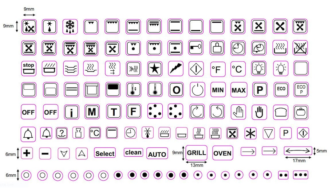 119 Assorted Separate Oven Stove Symbols. UK SELLER Overseas Shipping Time Could Be up to 4