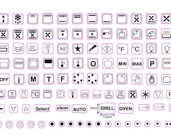 119 assorted separate oven stove symbols.  UK SELLER  - Overseas Shipping time could be up to 4 weeks