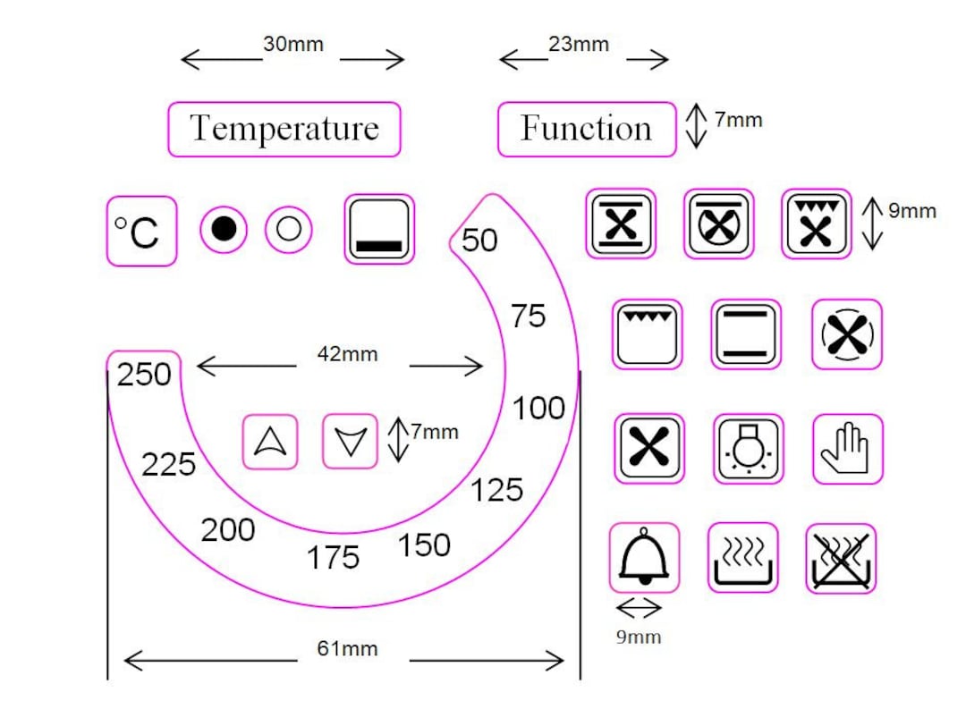 Temperature Dial With 18 Oven Symbols temperature and function Stickers. Overseas Shipping Time