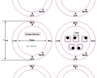 American Style CookTop Decals - OFF at the Bottom- Lo- MED -Hi  in a clockwise direction. Overseas Shipping time could be up to 4 weeks