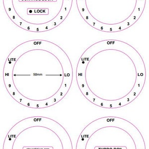 Autocollants pour table de cuisson de style américain - 6 cadrans Lo à Hi dans le sens des aiguilles d'une montre VENDEUR pour table de cuisson GE au Royaume-Uni Délai de livraison jusqu'à 4 semaines