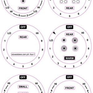 Ensemble de cuisinière américain 6 boutons de réchaud + 4 autocollants de position de surface de cuisson GE JS968SK2SS ou similaire. Vendeur britannique à l'étranger Délai de livraison jusqu'à 4 semaines