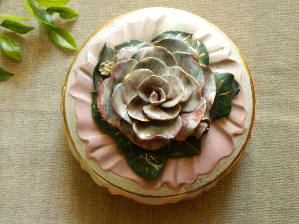 Vintage Ceramic Floral Candy Dish Pink AND White Covered Dish Etsy