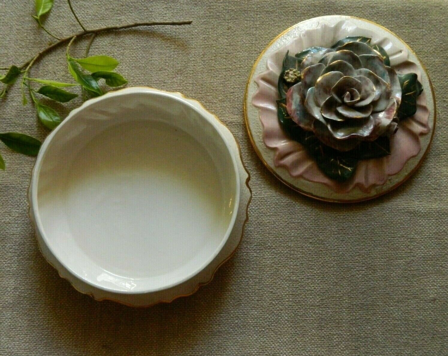 Vintage Ceramic Floral Candy Dish Pink AND White Covered Dish Etsy