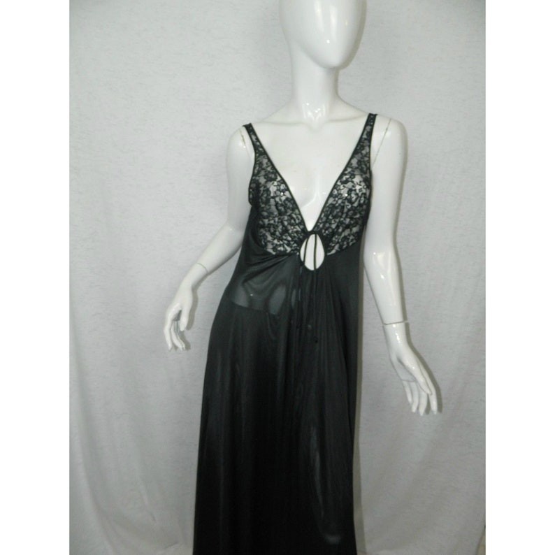 Vintage Olga Nightgown Black Lace Nylon Keyhole Wind Sweep | Etsy