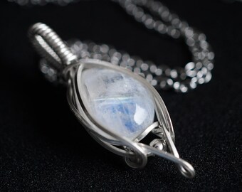 Handmade Genuine Moonstone Pendant Necklace Solid Stirling Silver