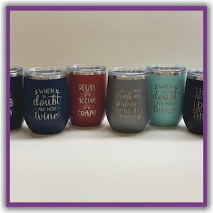 Vaso de vino aislado de 12 oz con tapa / Personalizado y personalizado / Oficina o Corporativo / Cumpleaños / Boda / Escuela / Logotipo / Regalo / A granel