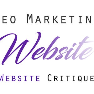 May include: White background with the text "SEO MARKETING" in black, above a large, purple, cursive "Website" and the text "WEBSITE CRITIQUE" in black. The word "Website" has a gradient effect.