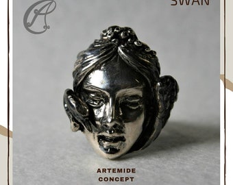 Anello SWAN maschile, realizzato in argento 925 brunito