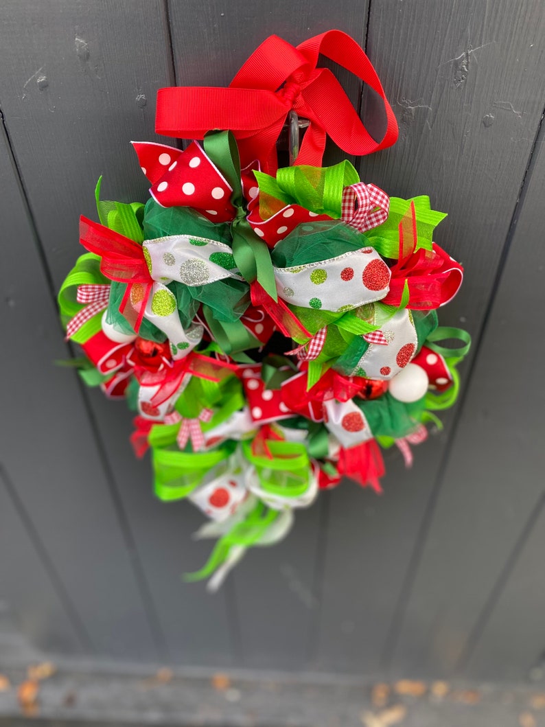 Christmas Ribbon Wreath Christmas Decoration Red Green Door Etsy UK
