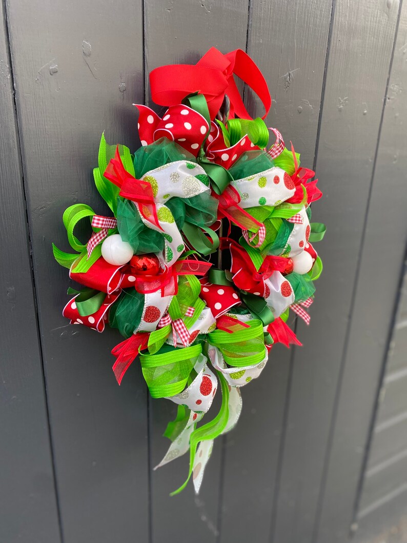 Christmas Ribbon Wreath Christmas Decoration Red Green Door Etsy UK