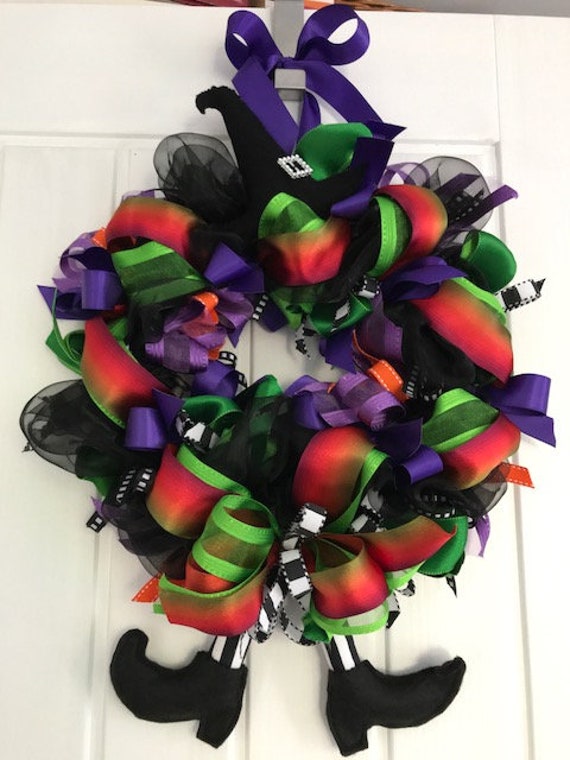 Halloween Ribbon Wreath Halloween Decoration Witch Door Wreath Etsy