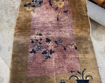 100x150 Antiker Teppich aus China im Art Deco Stil / Vintage Teppich / Handgemacht / Wolle / Küche / Badezimmer #4430
