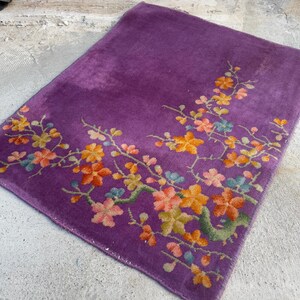 2'5 x 3' Purple Vintage Small Area Rug / Antique Chinese Art Deco Rug / Handmade Wool Rug / Bathroom Rug / Kitchen Rug #3756