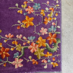 2'5 x 3' Purple Vintage Small Area Rug / Antique Chinese Art Deco Rug / Handmade Wool Rug / Bathroom Rug / Kitchen Rug #3756