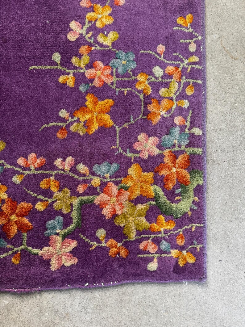 2'5 x 3' Purple Vintage Small Area Rug / Antique Chinese Art Deco Rug / Handmade Wool Rug / Bathroom Rug / Kitchen Rug #3756