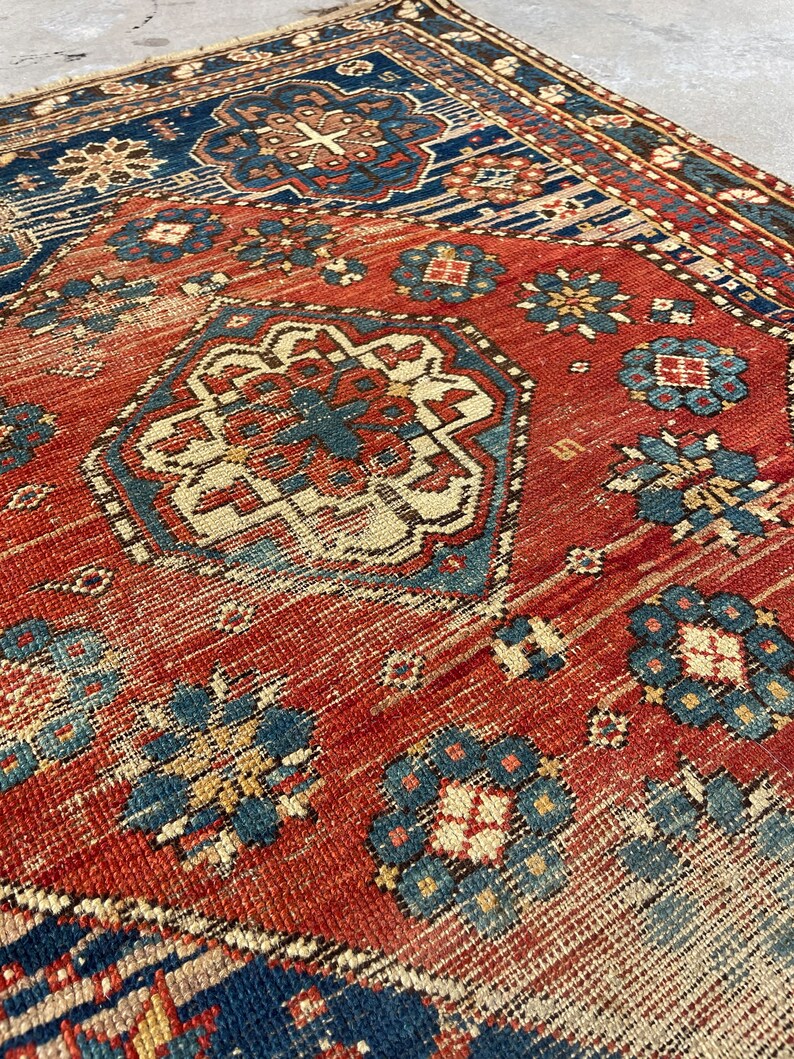3x5 Worn Antique Wool Rug for Living Room I Traditional Mid Century ...