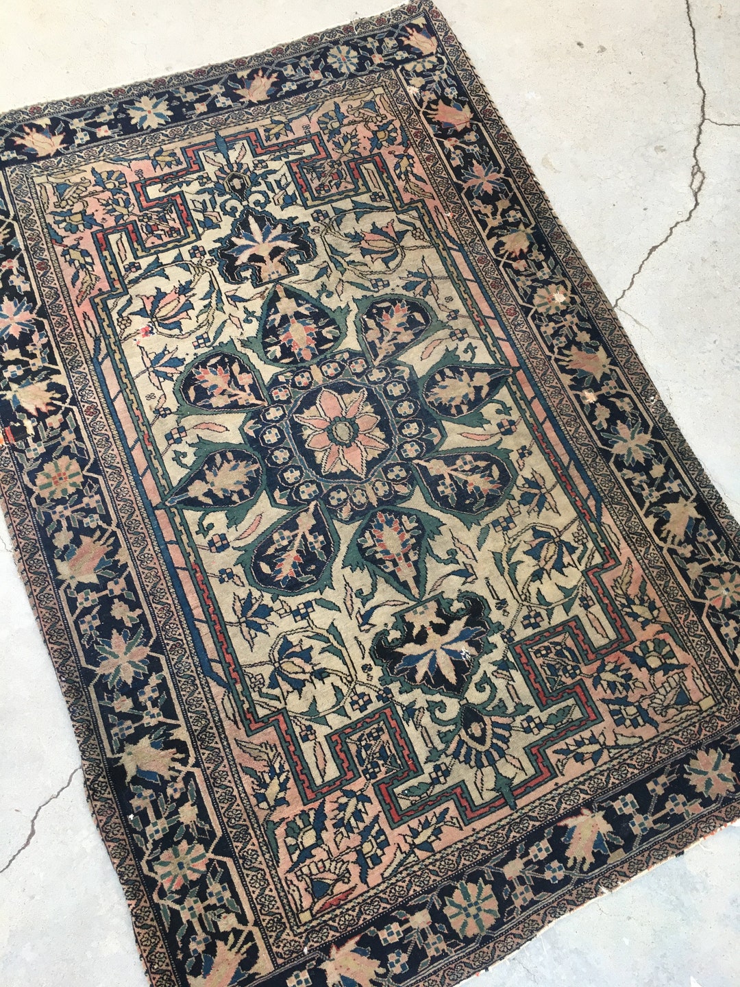 Large Antique Rug 3'2 X 4'11 Antique Floral Wool Rug (#896ml)/ Large Area Rug / Vintage ...
