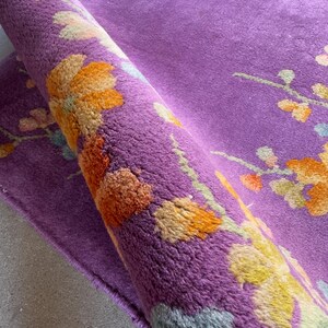 2'5 x 3' Purple Vintage Small Area Rug / Antique Chinese Art Deco Rug / Handmade Wool Rug / Bathroom Rug / Kitchen Rug #3756
