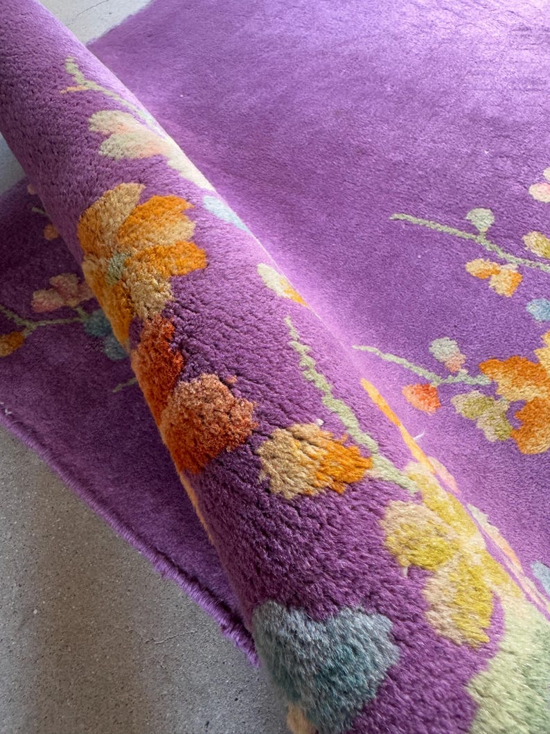 2'5 x 3' Purple Vintage Small Area Rug / Antique Chinese Art Deco Rug / Handmade Wool Rug / Bathroom Rug / Kitchen Rug #3756