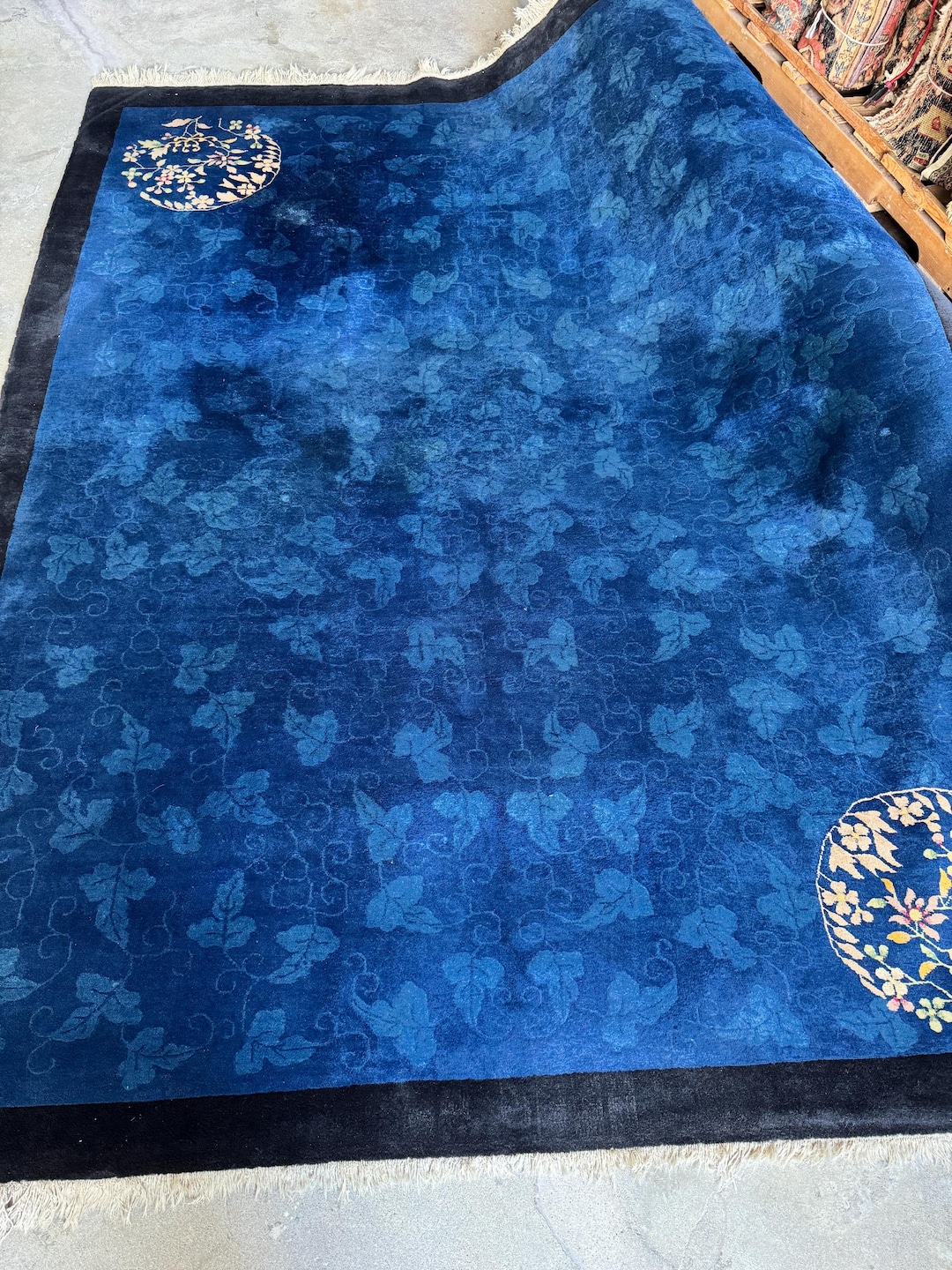 7'6 X 9'3 Large Blue Vintage Rug / Antique Chinese Rug / Art Deco Style ...