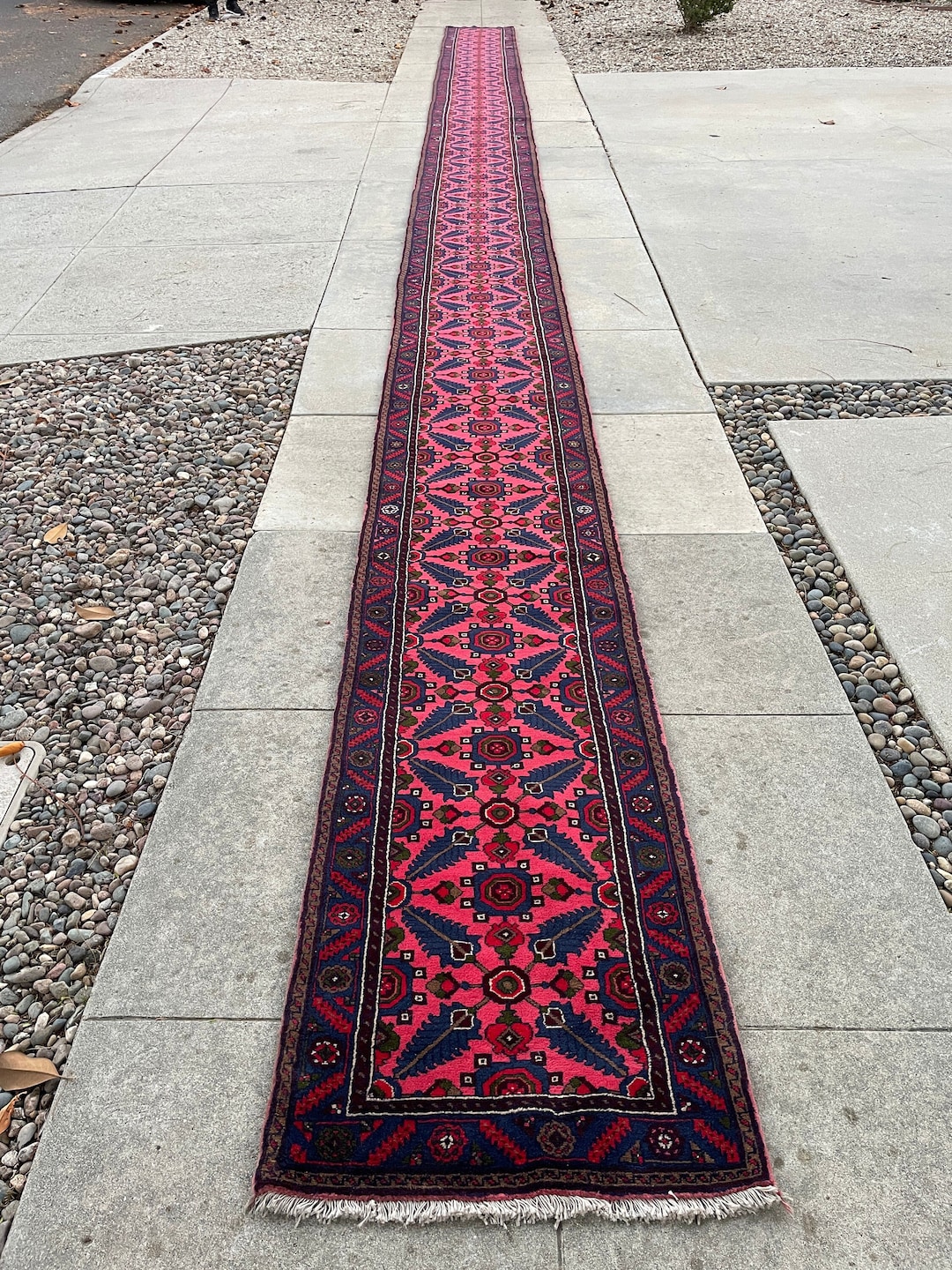 Vintage Wool Carpet I 38 Foot Long Hallway Runner I Pink Skinny Vintage Runner I Vintage Stair