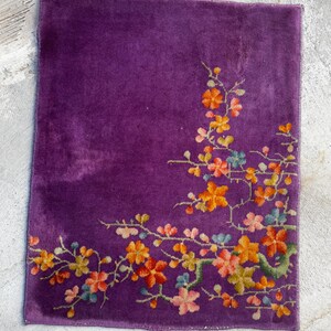 2'5 x 3' Purple Vintage Small Area Rug / Antique Chinese Art Deco Rug / Handmade Wool Rug / Bathroom Rug / Kitchen Rug #3756