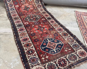 3'5 x 8'8 Worn Antique Tribal Runner / Vintage Wool Runner / Handmade Runner / Traditional Decor / Hallway Runner / Kitchen Rug #4143