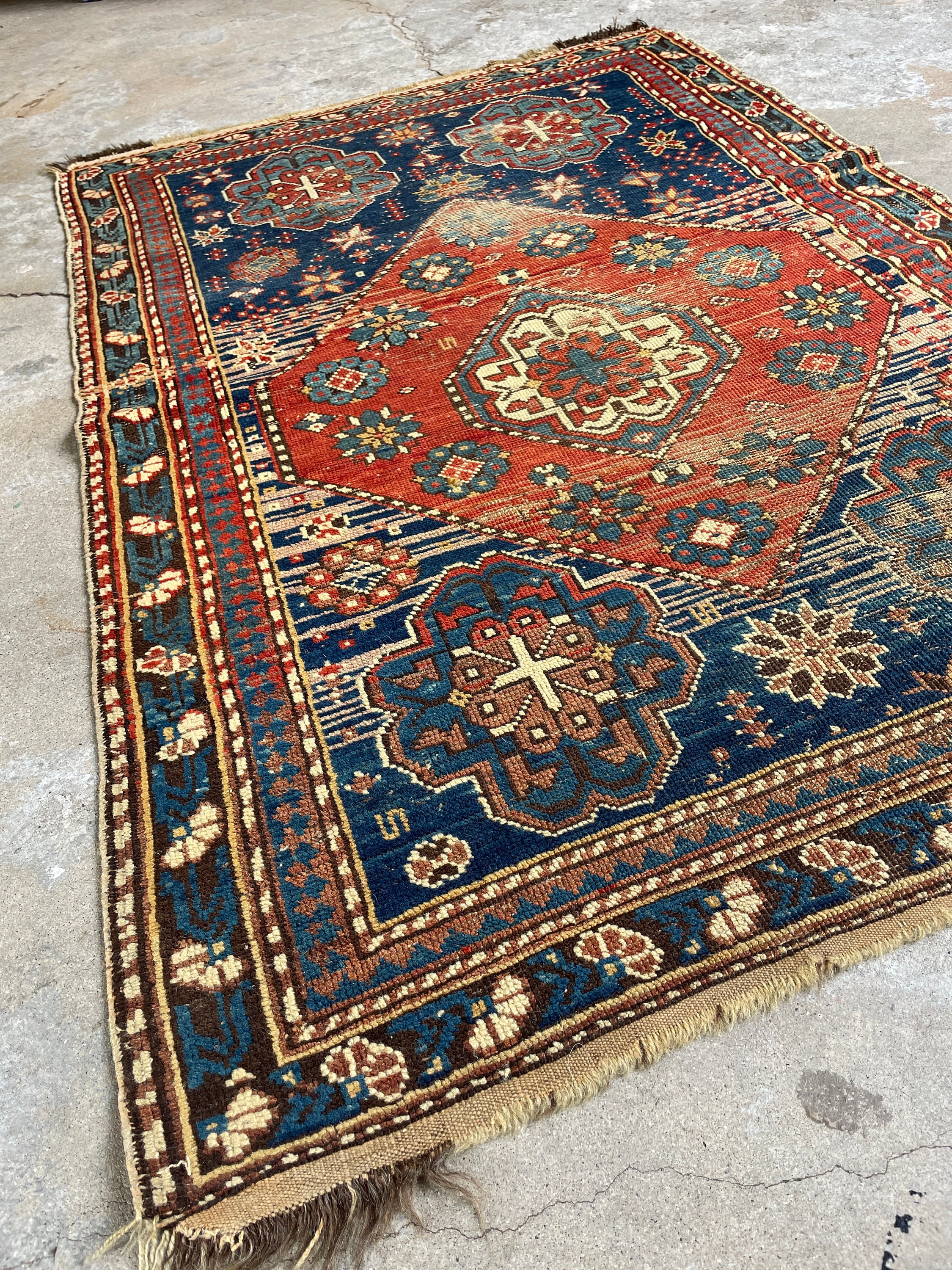 3x5 Worn Antique Wool Rug for Living Room I Traditional Mid Century ...