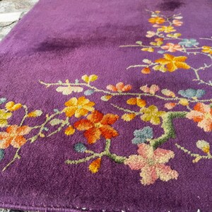 2'5 x 3' Purple Vintage Small Area Rug / Antique Chinese Art Deco Rug / Handmade Wool Rug / Bathroom Rug / Kitchen Rug #3756