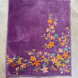 2'5 x 3' Purple Vintage Small Area Rug / Antique Chinese Art Deco Rug / Handmade Wool Rug / Bathroom Rug / Kitchen Rug #3756