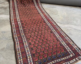 3’6 x 9’6 Late 19th Century Runner /  Antique Wool Rug / Handmade / Traditional Decor / Entryway / Hallway / Kitchen Carpet #4349