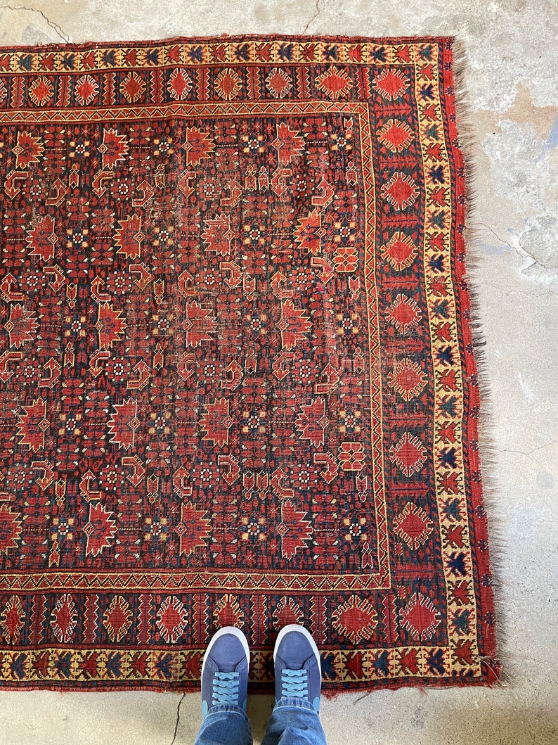 Large Antique Rug Floral Design 5x10 Worn Antique Rug | Soft Colored Large Vintage Rug ...