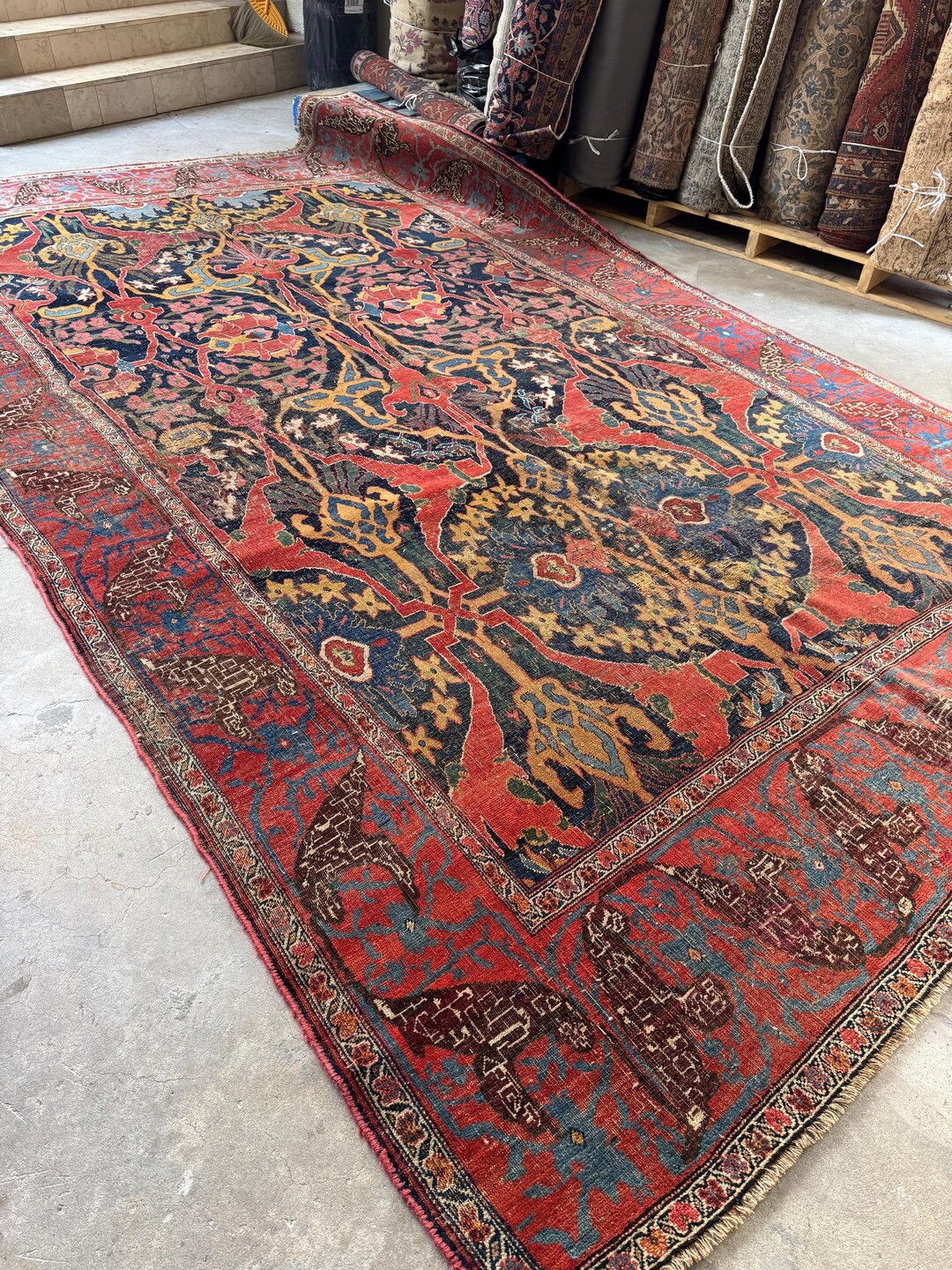 Large Antique Rug 8'1 X 13'5 19th Century Antique Rug / Large Vintage Rug / Traditional ...