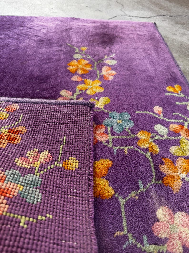 2'5 x 3' Purple Vintage Small Area Rug / Antique Chinese Art Deco Rug / Handmade Wool Rug / Bathroom Rug / Kitchen Rug #3756