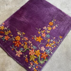 2'5 x 3' Purple Vintage Small Area Rug / Antique Chinese Art Deco Rug / Handmade Wool Rug / Bathroom Rug / Kitchen Rug #3756