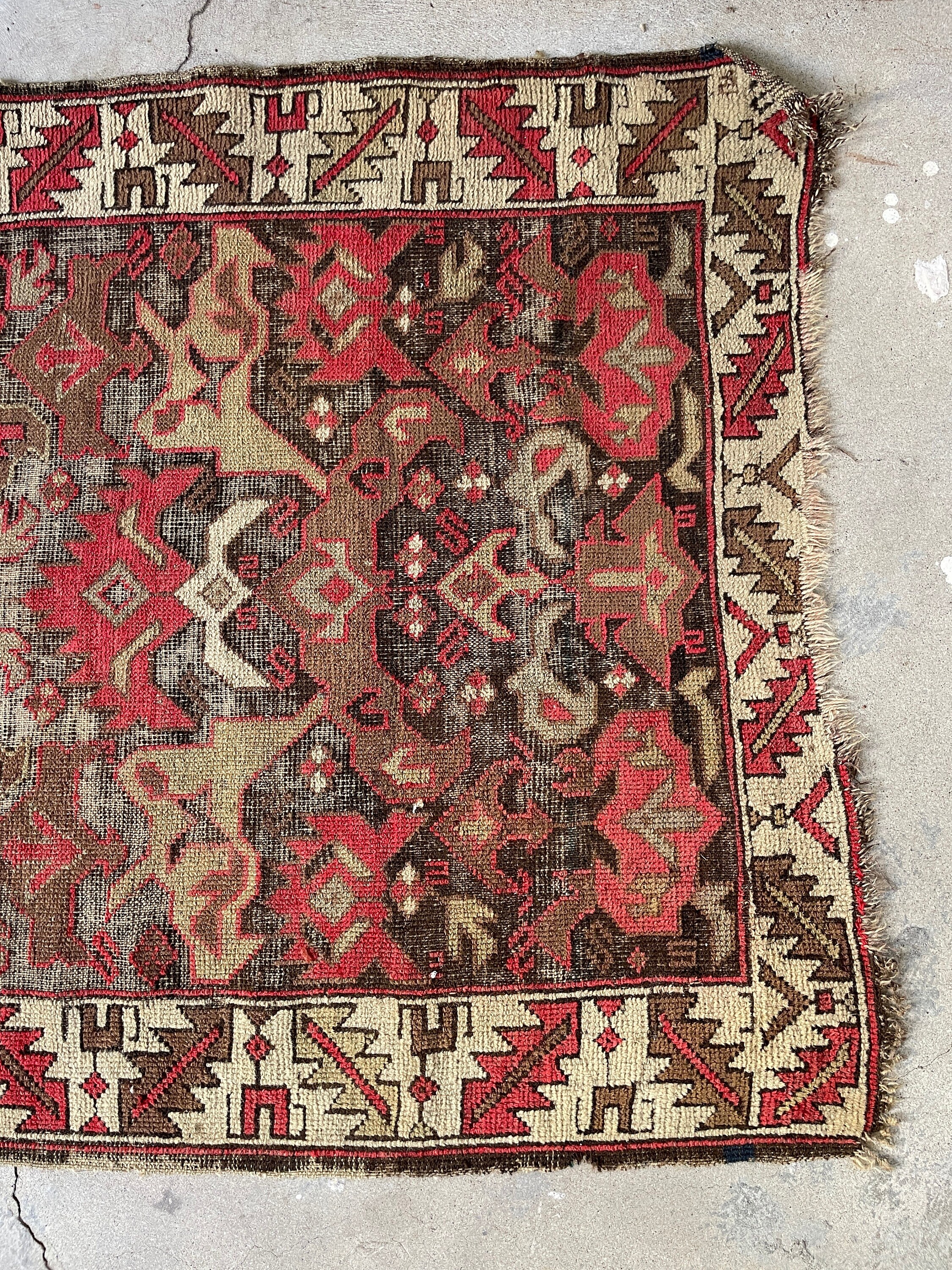 Historic Rug 19th Century Worn Rug / 3'4 X 4'9 Antique Caucasian Rug #3041 - Etsy