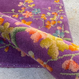 2'5 x 3' Purple Vintage Small Area Rug / Antique Chinese Art Deco Rug / Handmade Wool Rug / Bathroom Rug / Kitchen Rug #3756